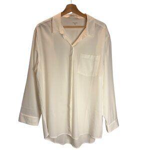 Garnet Hill White Hidden Button Down Long Sleeve Blouse Womens XL NWOT